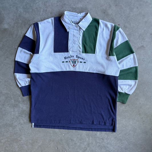 Vintage Rugby Sport 2 Color Stripe Sleeve Rugby Shirt