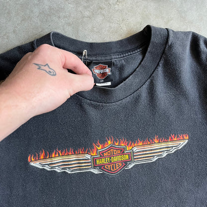 Vintage Harley Davidson Flaming Metallic Wings Logo Tee