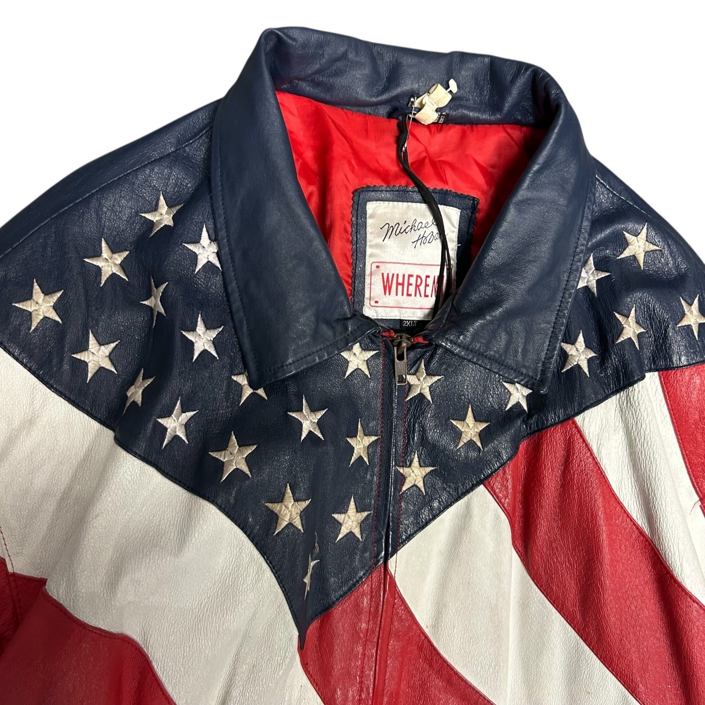 Vintage Wheremi USA Flag Leather Coat