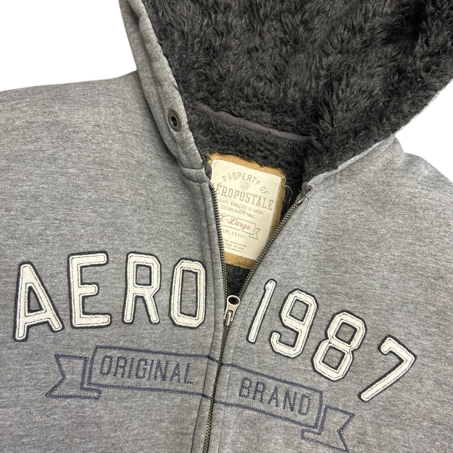 Y2K Aero 1987 Grey Fleece Lined Zip Up Hoodie