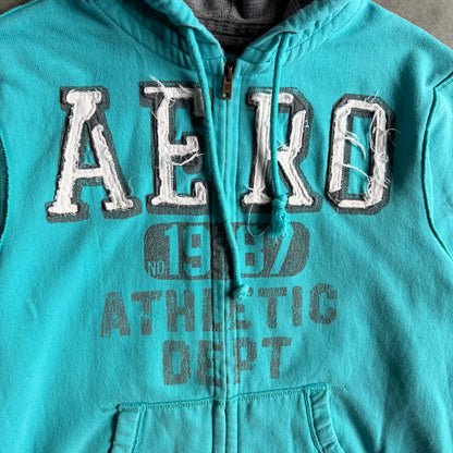 Y2K Aeropostale Distressed Spell-Out Teal Zip-Up