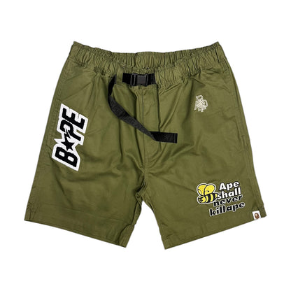 A Bathing Ape Army Green Cargo Belt Shorts