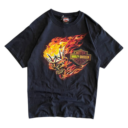 Y2K Harley Davidson Flame Crown Skull Tee