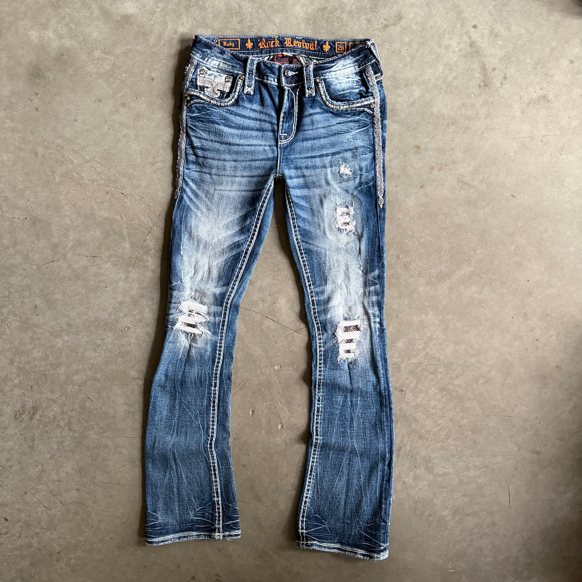 Women’s Rock Revival Ruby Boot Cut Flair Jeans With Plaid Peak Outs