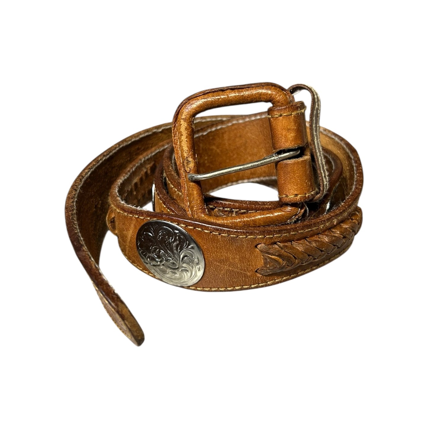 Braided And Embossed Leather Concho Belt