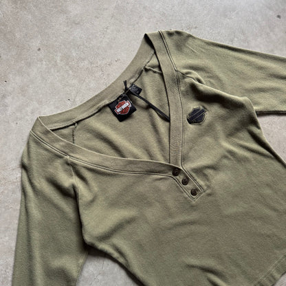 Women’s Y2K Harley Davidson Army Green Henley