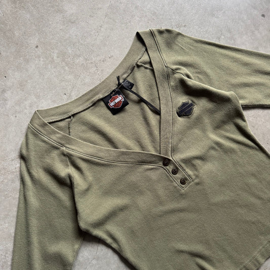 Women’s Y2K Harley Davidson Army Green Henley