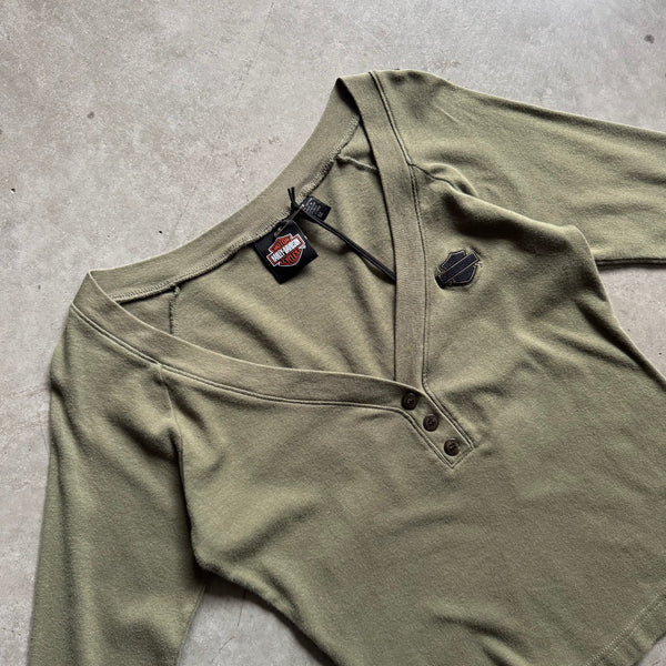 Women’s Y2K Harley Davidson Army Green Henley