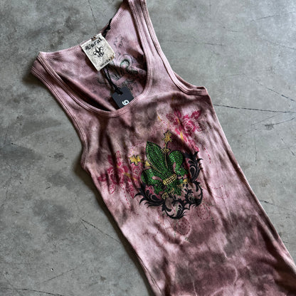 Y2K Vocal Brown Tie Dye Rhinestone Fleur Tank