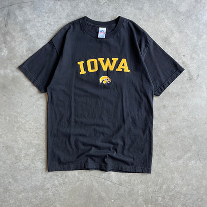 Vintage Iowa Patch Letters Logo Black Tee