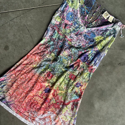 Women’s Y2K Ocean Blue Boho Rhinestoned Floral Tank