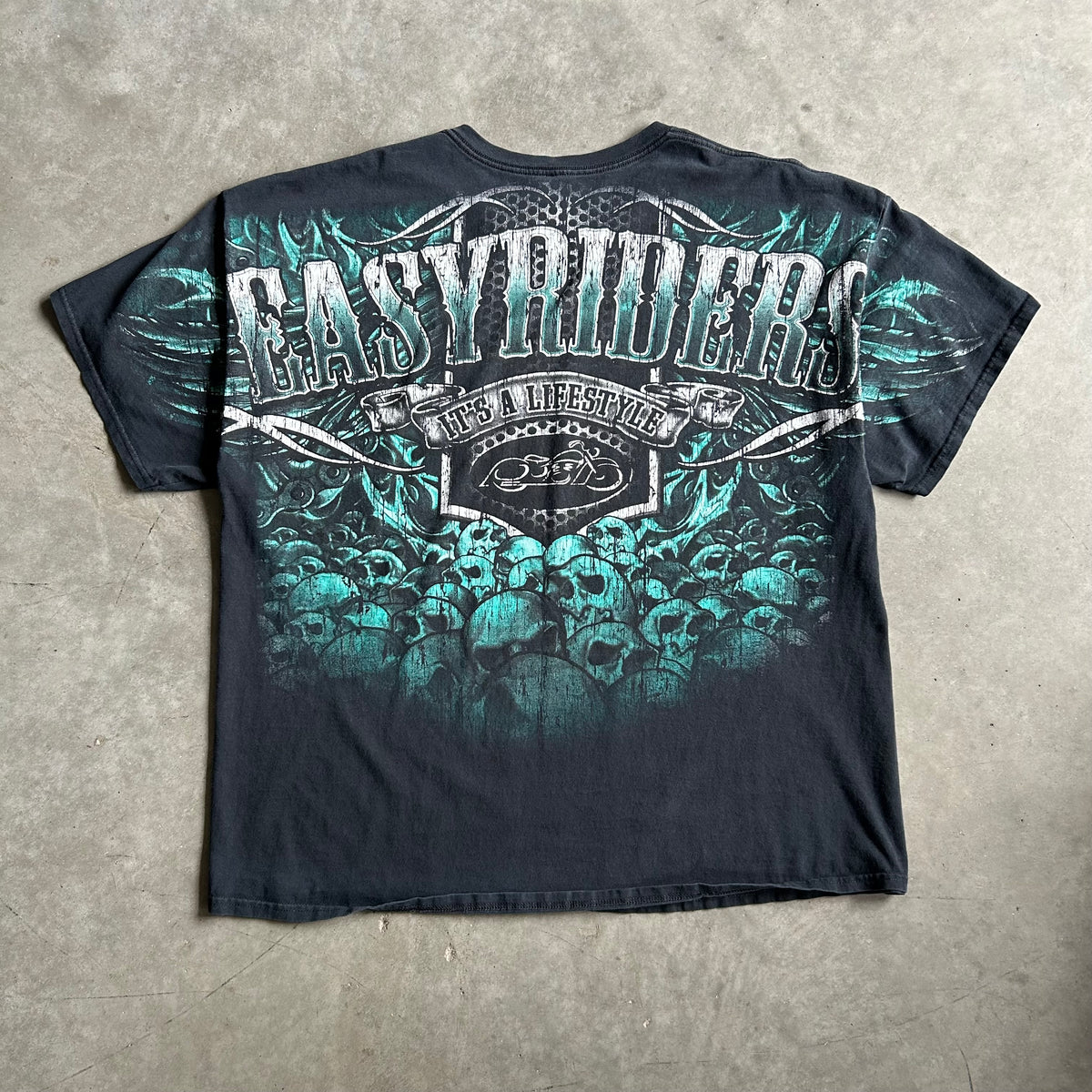 Y2K Easyriders ‘It’s a Lifestyle’ Skull Spellout Graphic Pocket Tee