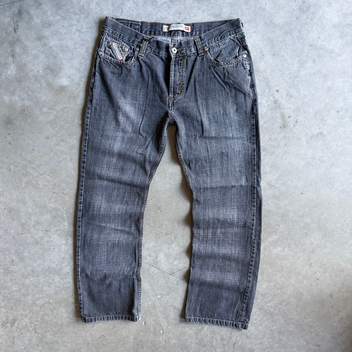 Y2K Diesel Industries Black Washed Straight Fit Jeans