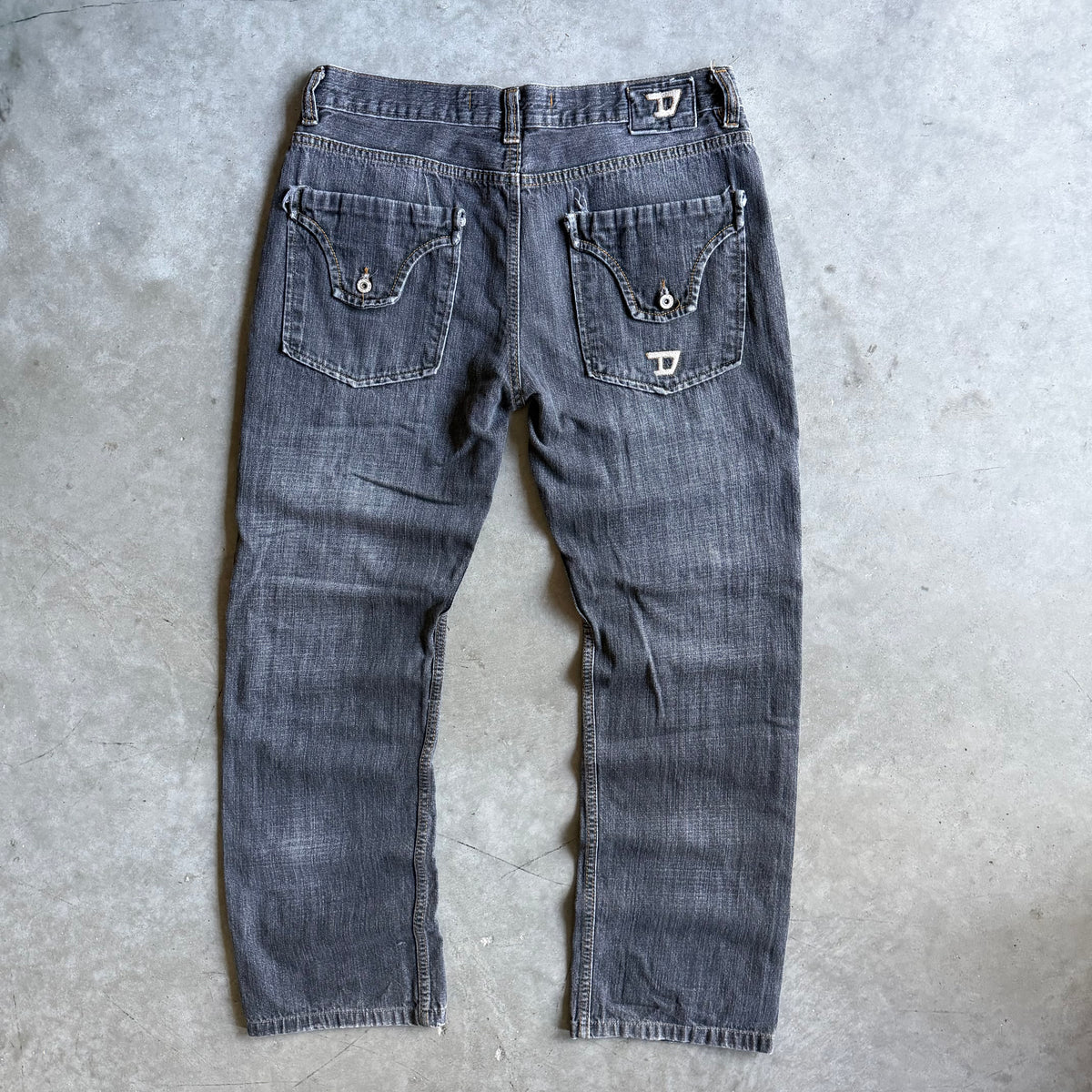 Y2K Diesel Industries Black Washed Straight Fit Jeans