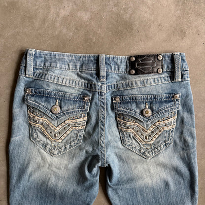 Women’s Harley Davidson Light Wash Distressed Boot Cut Flare Jeans