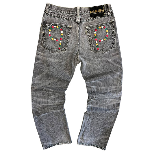 Y2K Parish Baggy Grey Embroidered Jeans