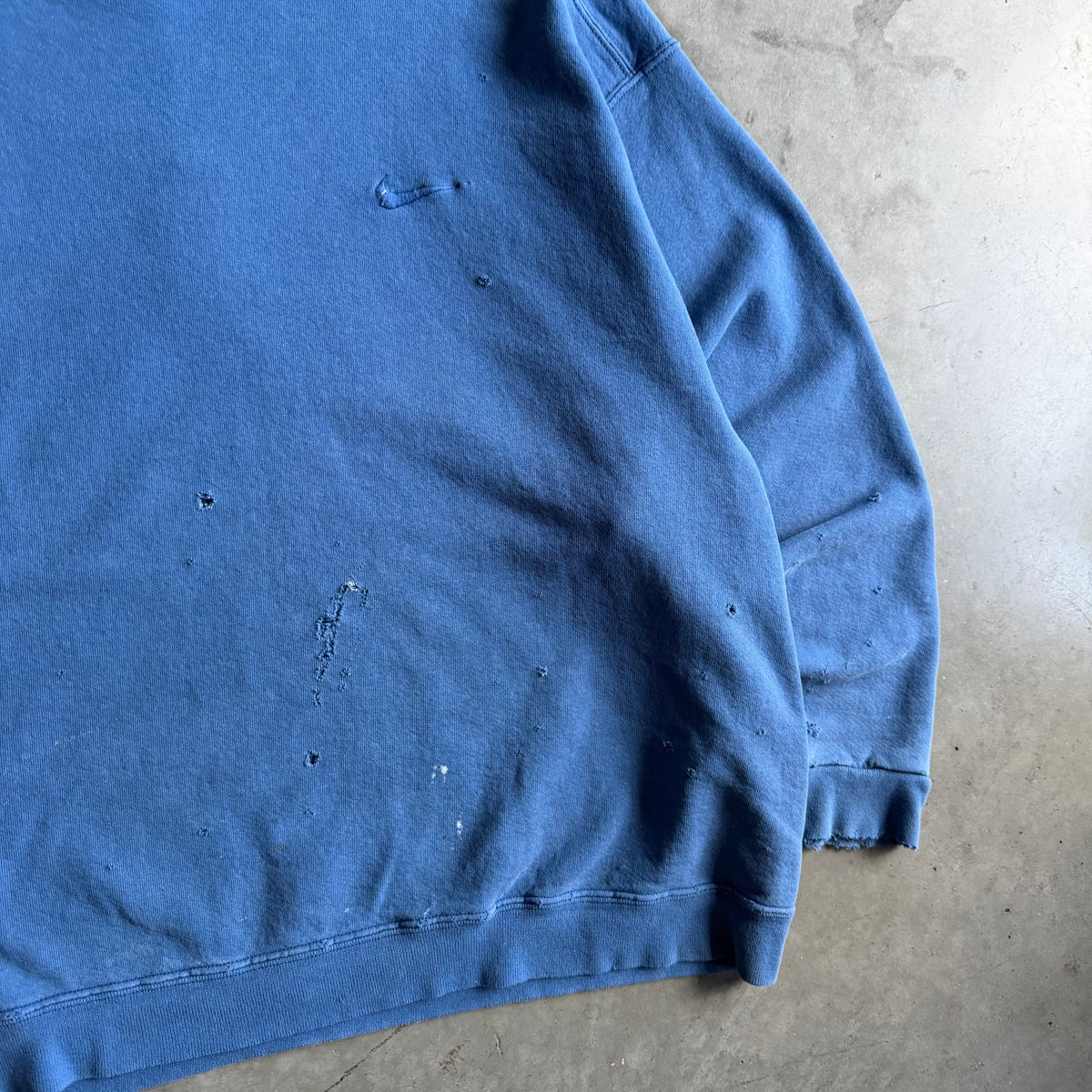 Vintage 90s Nike Baby Blue Distressed Thrashed Mini Swoosh Crewneck