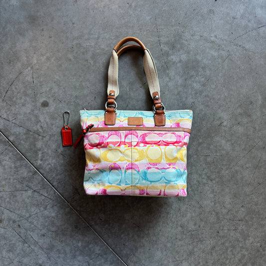 Y2K Coach Hampton Multi Watercolor signature Sateen Tote