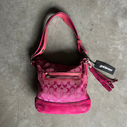 Y2K Coach Jacquard Suede Hobo Shoulder Bag Pink