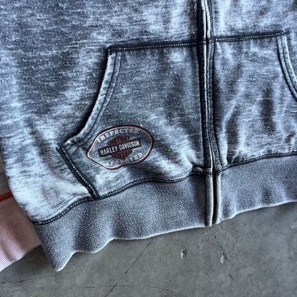 Y2K Harley Davison Women’s Rhinestone Logo Zip-Up