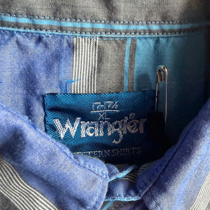 Vintage Wrangler Purple/Blue Vertical Stripe Western Pearl Snap Shirt