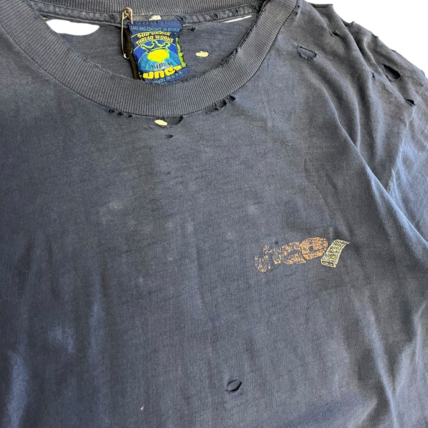 Vintage Distressed Thrashed JNCO Lazy Boy Navy T Shirt