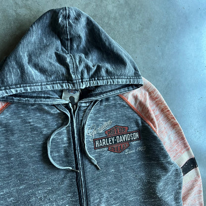 Y2K Harley Davison Women’s Rhinestone Logo Zip-Up