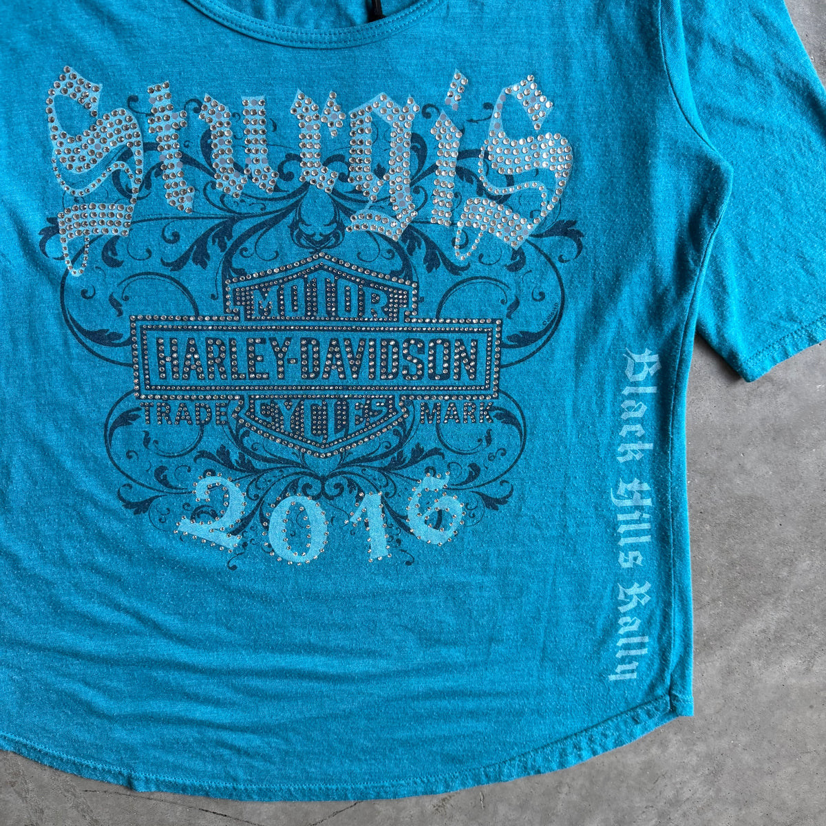 Women’s Harley Davidson Blue Bling 2/3 Sleeve Sturgis Shirt