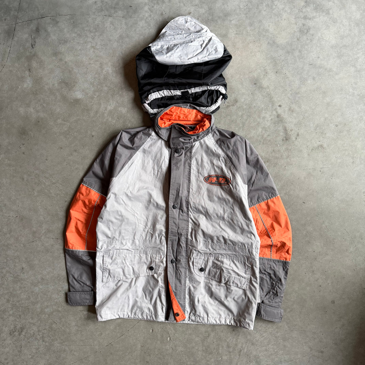 Y2K Harley Davidson Gray & Orange Windbreaker Jacket