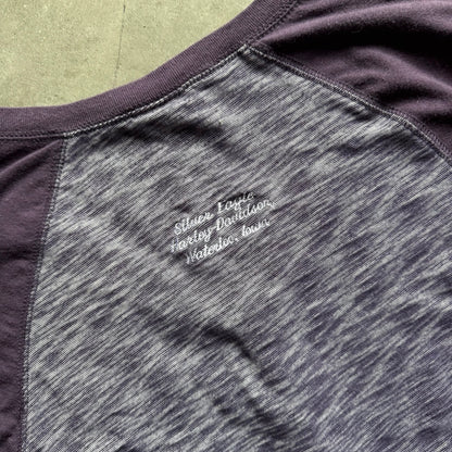 Women’s Y2K Harley Davidson Purple Henley With Skull Buttons & Thumb Holes