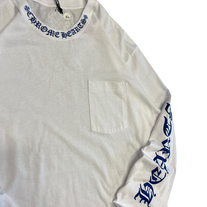 Chrome Hearts Spell Out Long-Sleeve Pocket Tee Wht/Blue