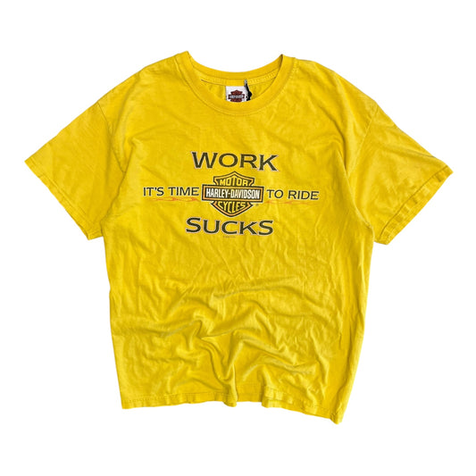 Y2K Work Sucks Yellow Harley Davidson Tee