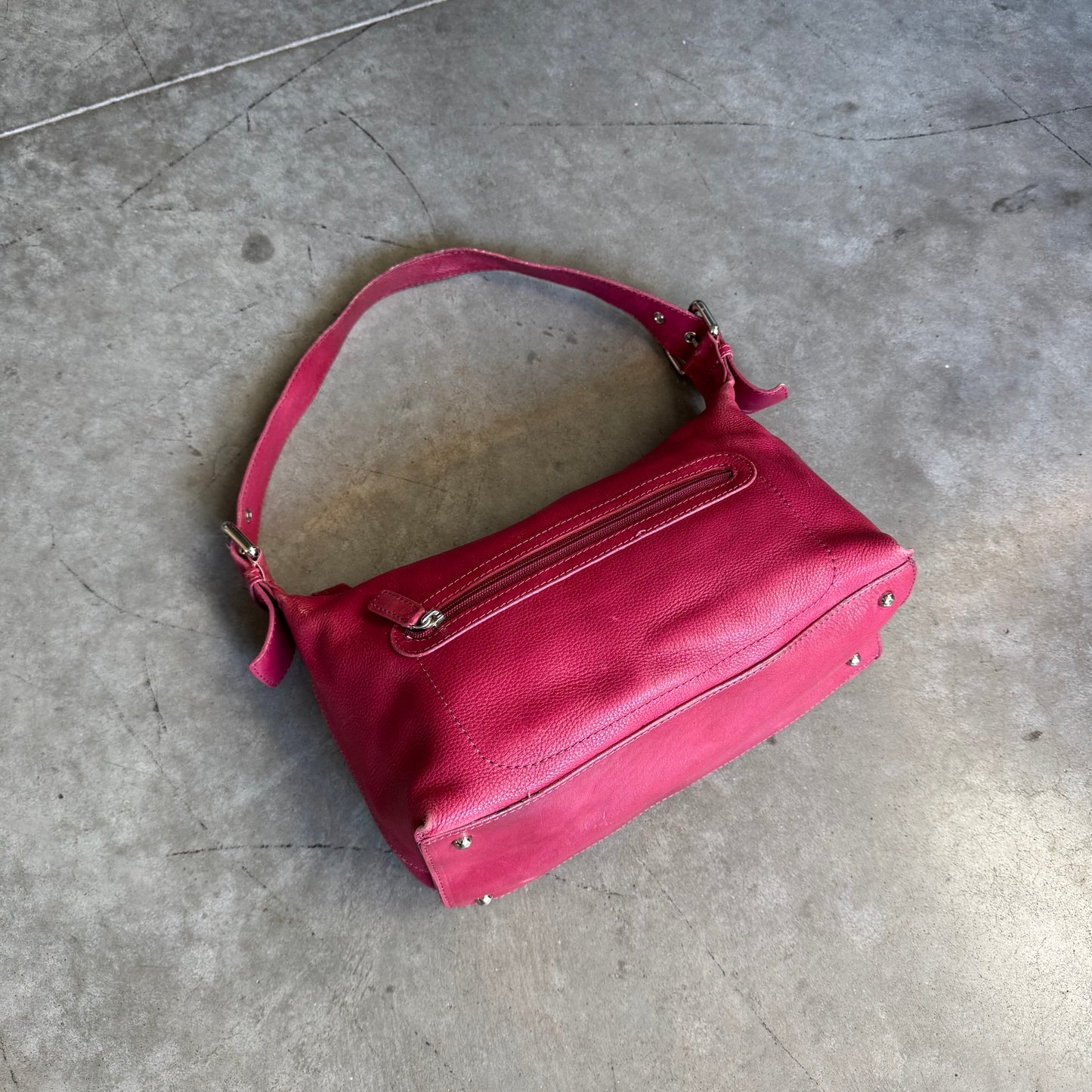 Y2K Fossil Pink East West Baguette Bag Pebbled Leather