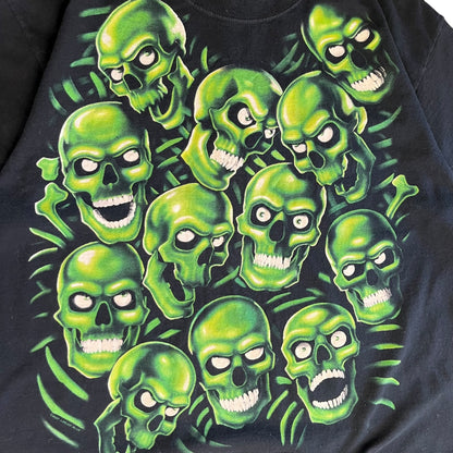 Y2K Liquid Blue Green Skull Pile Tee