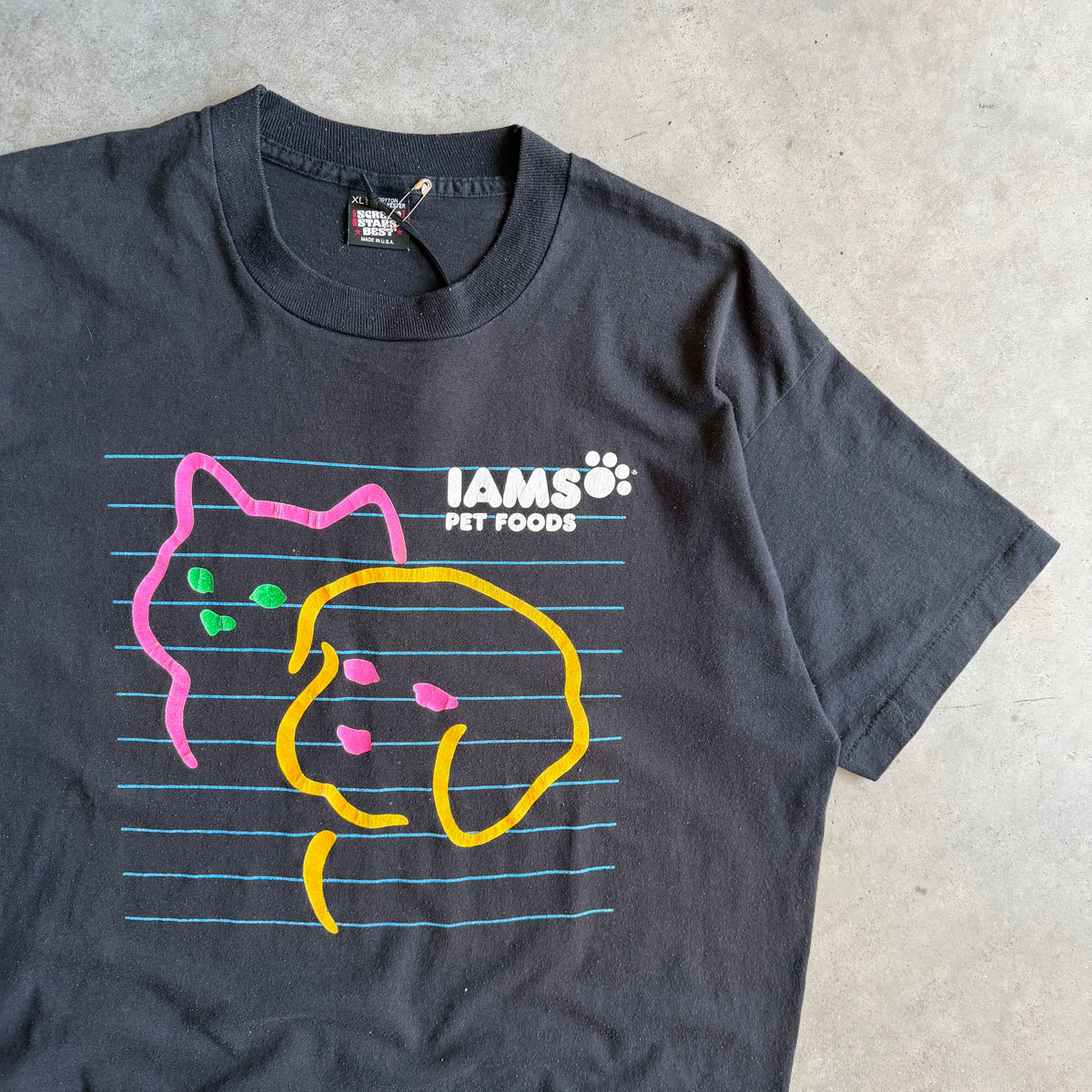 Vintage IAMS Pet Foods Cat & Dog Line Art Tee