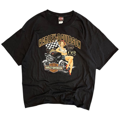 Y2K Pig Trail Harley Davidson Checkered Flag Women Tee