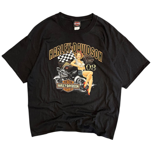 Y2K Pig Trail Harley Davidson Checkered Flag Women Tee