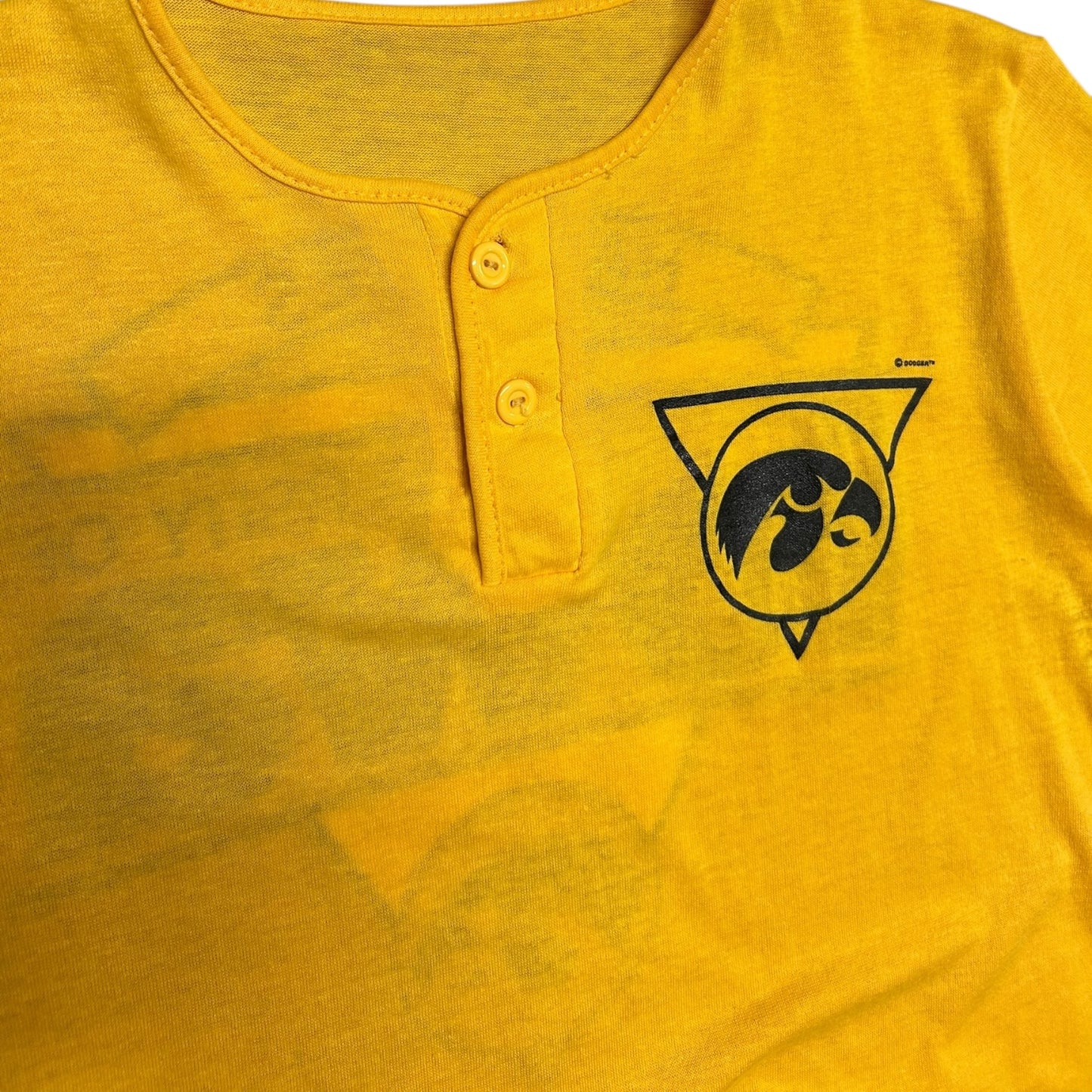 Vintage Iowa Hawkeyes Yellow Henley Logo Tee