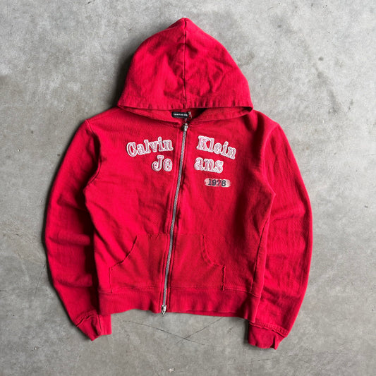 Y2K Youth Calvin Klein Jeans Layered Text Zip Up Hoodie