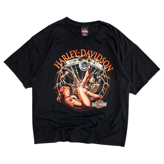 Y2K Harley Davidson Lightning Engine Women Tee
