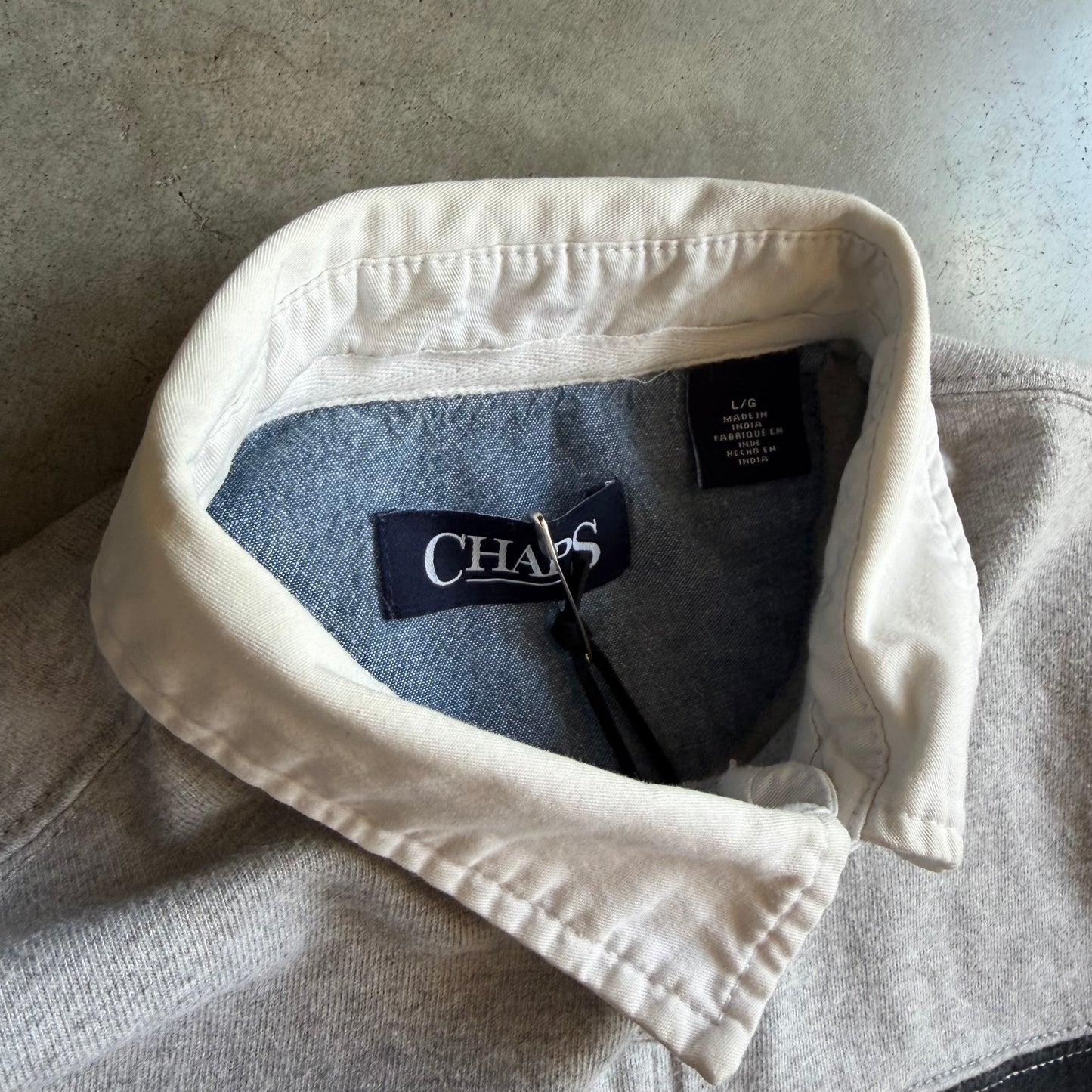 Vintage Chaps 2 Stripe Gray Rugby Shirt
