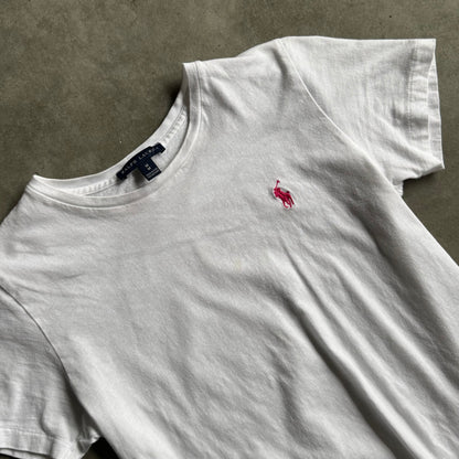 Women’s Y2K Ralph Lauren White Fitted Basic Tee w/Pink Pony