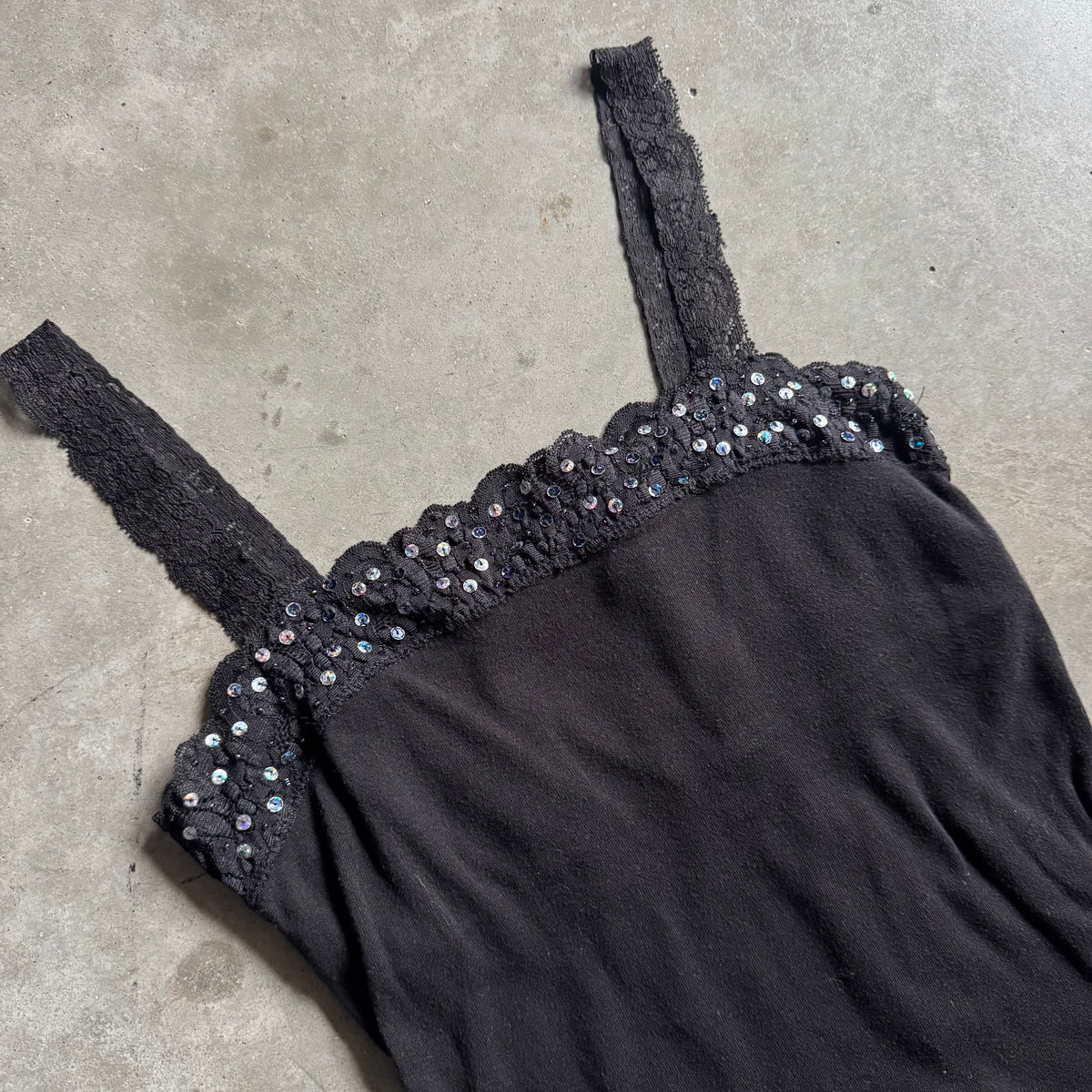 Women’s Y2K Lace Sequin Black Cami