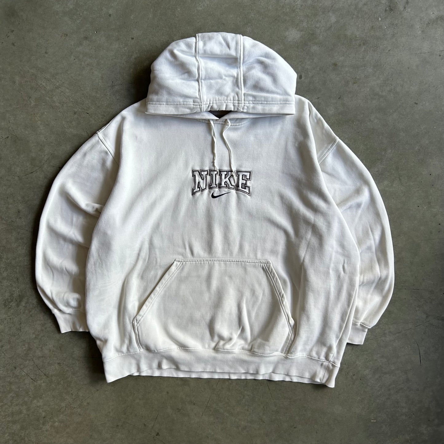 Vintage Nike White & Navy Spell-Out Center Swoosh Hoodie