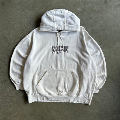 Vintage Nike White & Navy Spell-Out Center Swoosh Hoodie