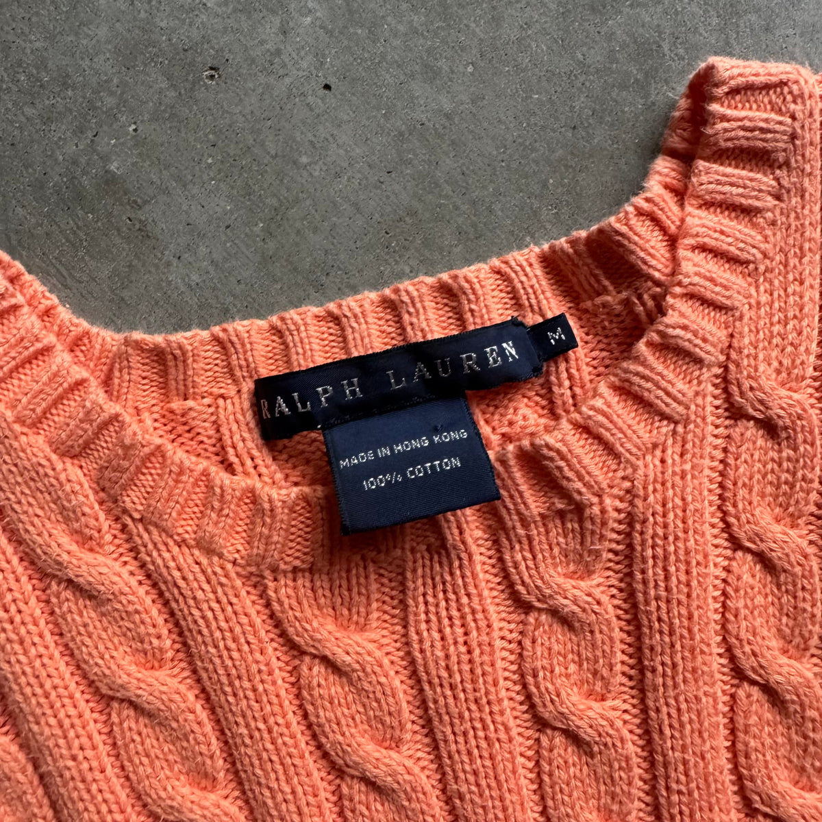 Women’s Vintage Ralph Lauren Cable Knit Peach Sweater w/Blue Pony
