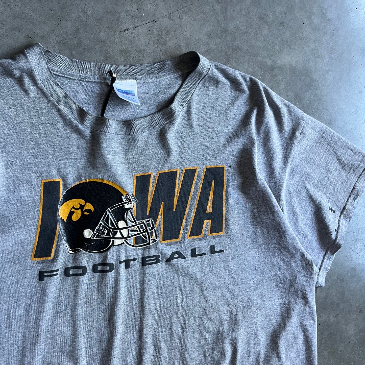 Vintage Iowa Hawkeyes Football Helmet Spell-Out Tee