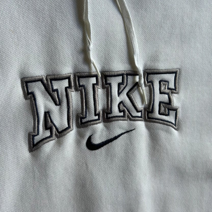 Vintage Nike White & Navy Spell-Out Center Swoosh Hoodie