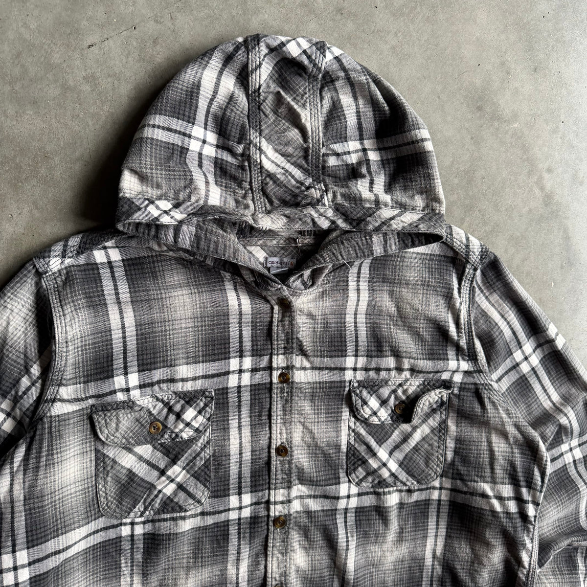 Y2K Carhartt Hooded Black & White Plaid Shirt