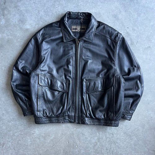 Vintage Members Only Black Leather Bomber